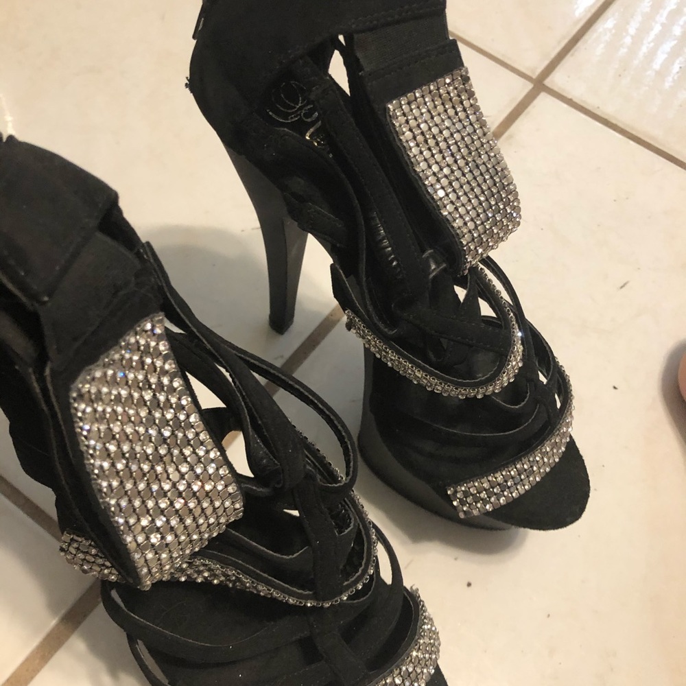 Pleaser Black And Rhinestone Strappy Heel Size 8